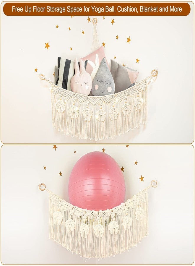 ANROYE Macrame Stuffed Animal Toy Net Hammock with Star Light, Small Plushies Boho Storage for Nursery, Corner Wall Hanging Organizer for Kid, Bohemian Woven Decor Display Holder for Girls Boy Gift - Image 5
